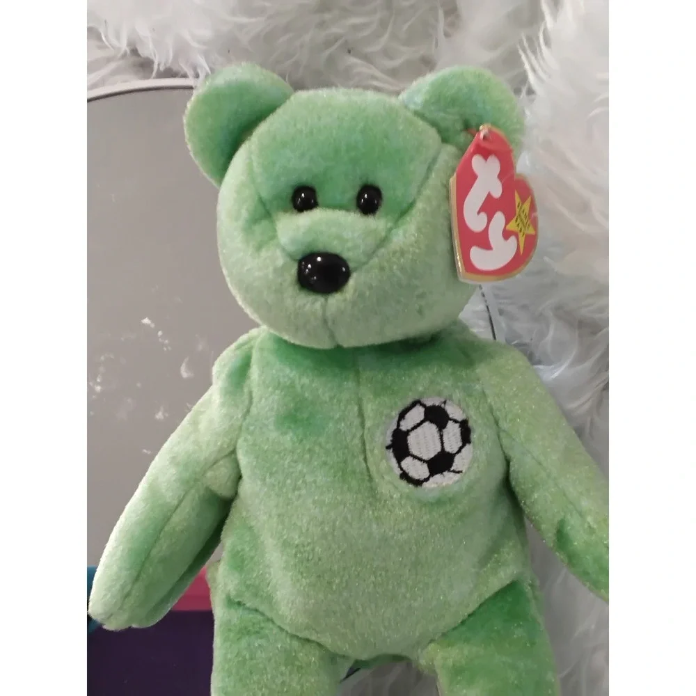 Ty Beanie Babies Kicks The Soccer Bear‎ Plush Stuffed Animal Green